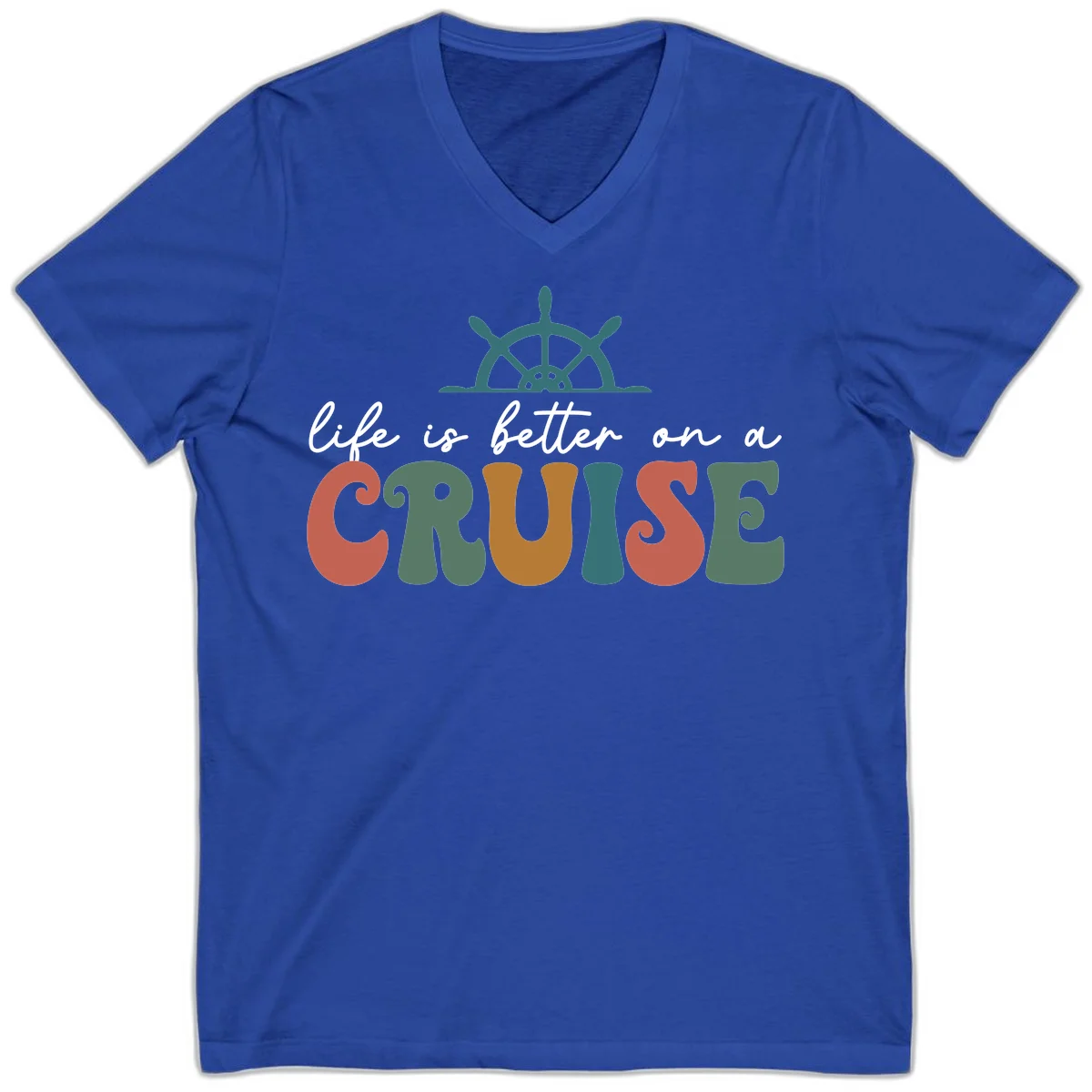 Life Is Better On A Cruise Nautical V-Neck Tee in True Royal