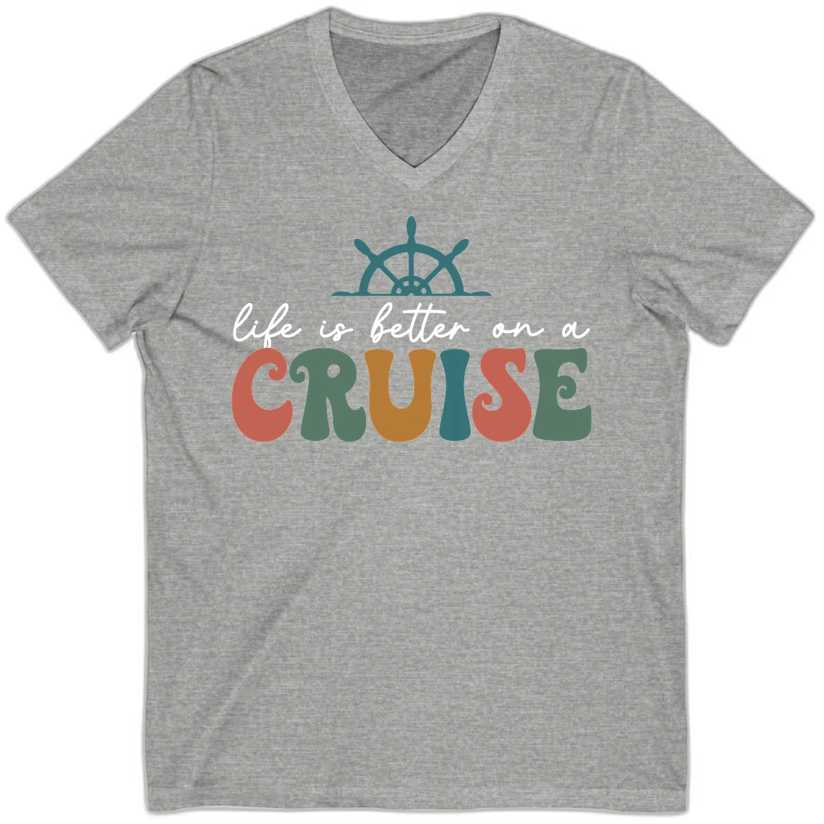 Life Is Better On A Cruise Nautical V-Neck Tee in Athletic Heather