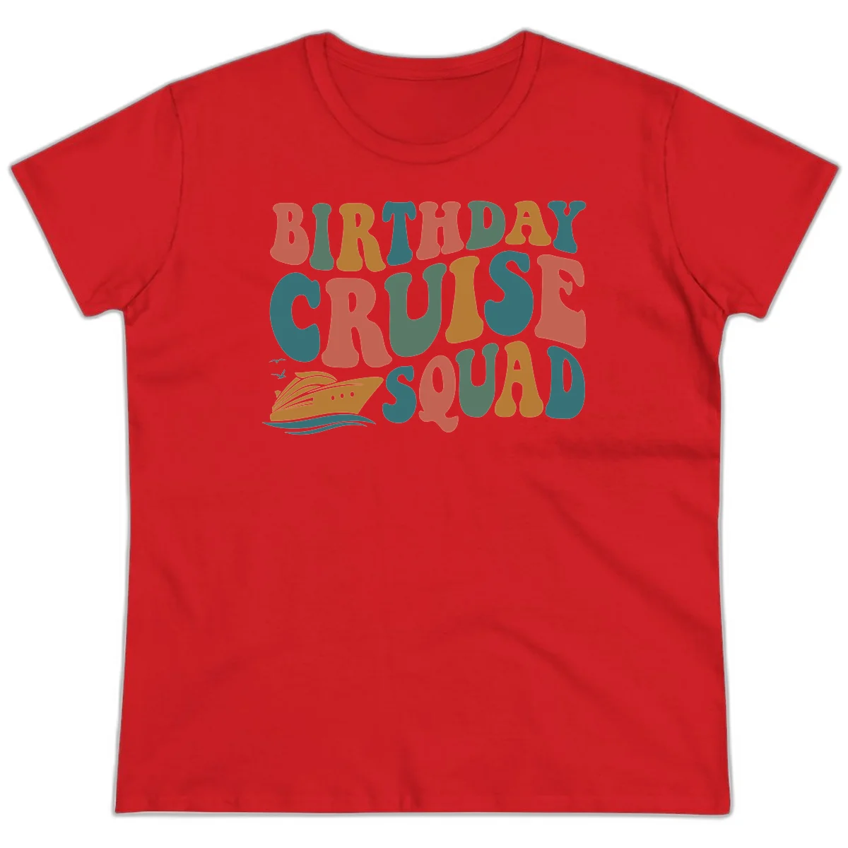 Birthday Cruise Squad Ladies Tee in Red