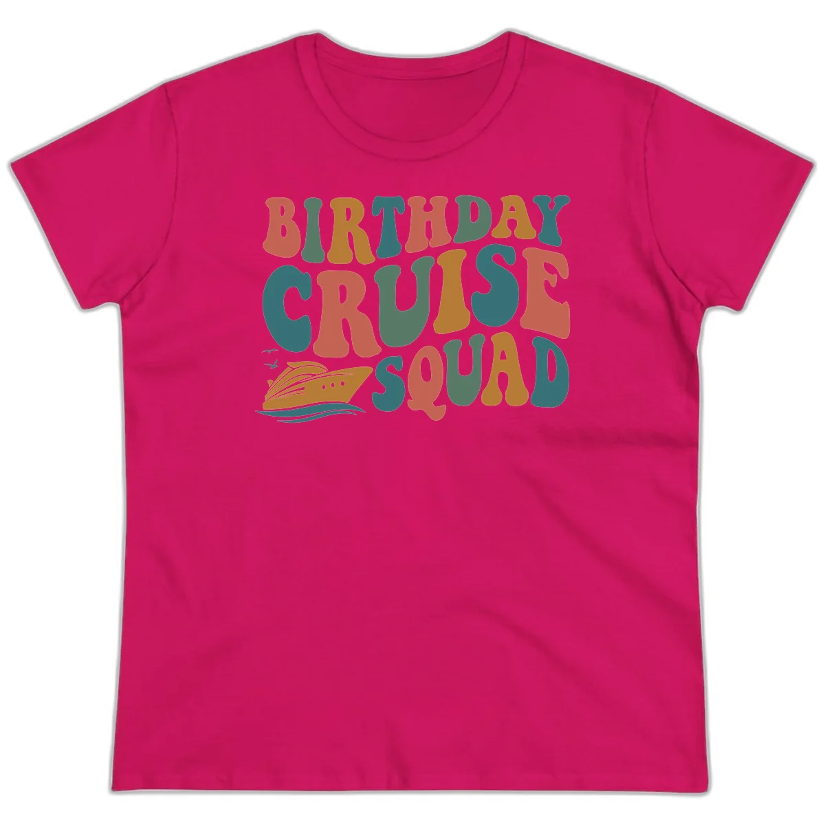 Birthday Cruise Squad Ladies Tee in Heliconia