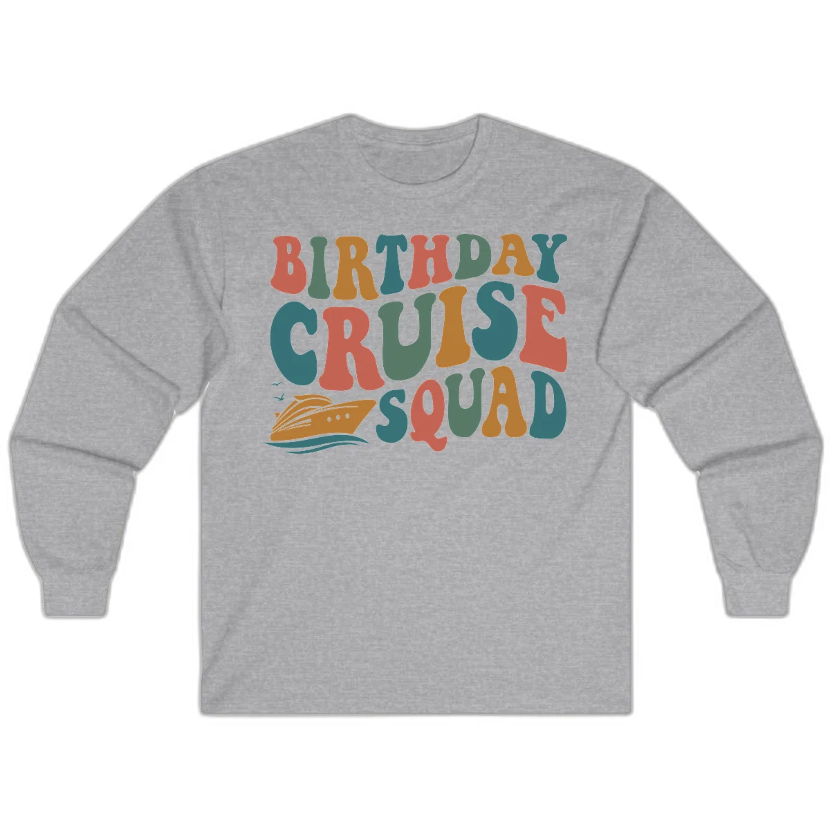 Birthday Cruise Squad Long Sleeve in Sport Grey