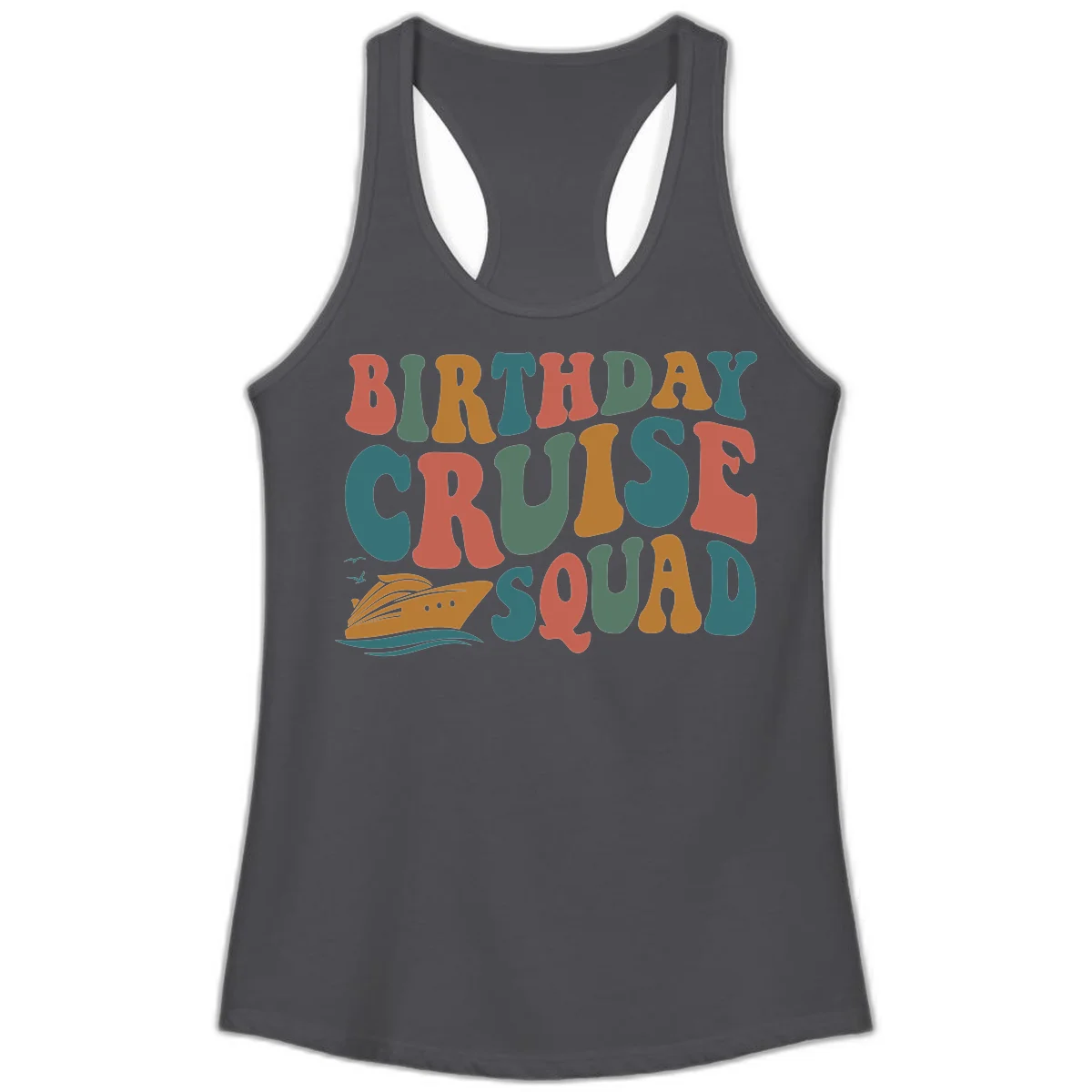 Birthday Cruise Squad Ladies Tank in Solid Dark Gray