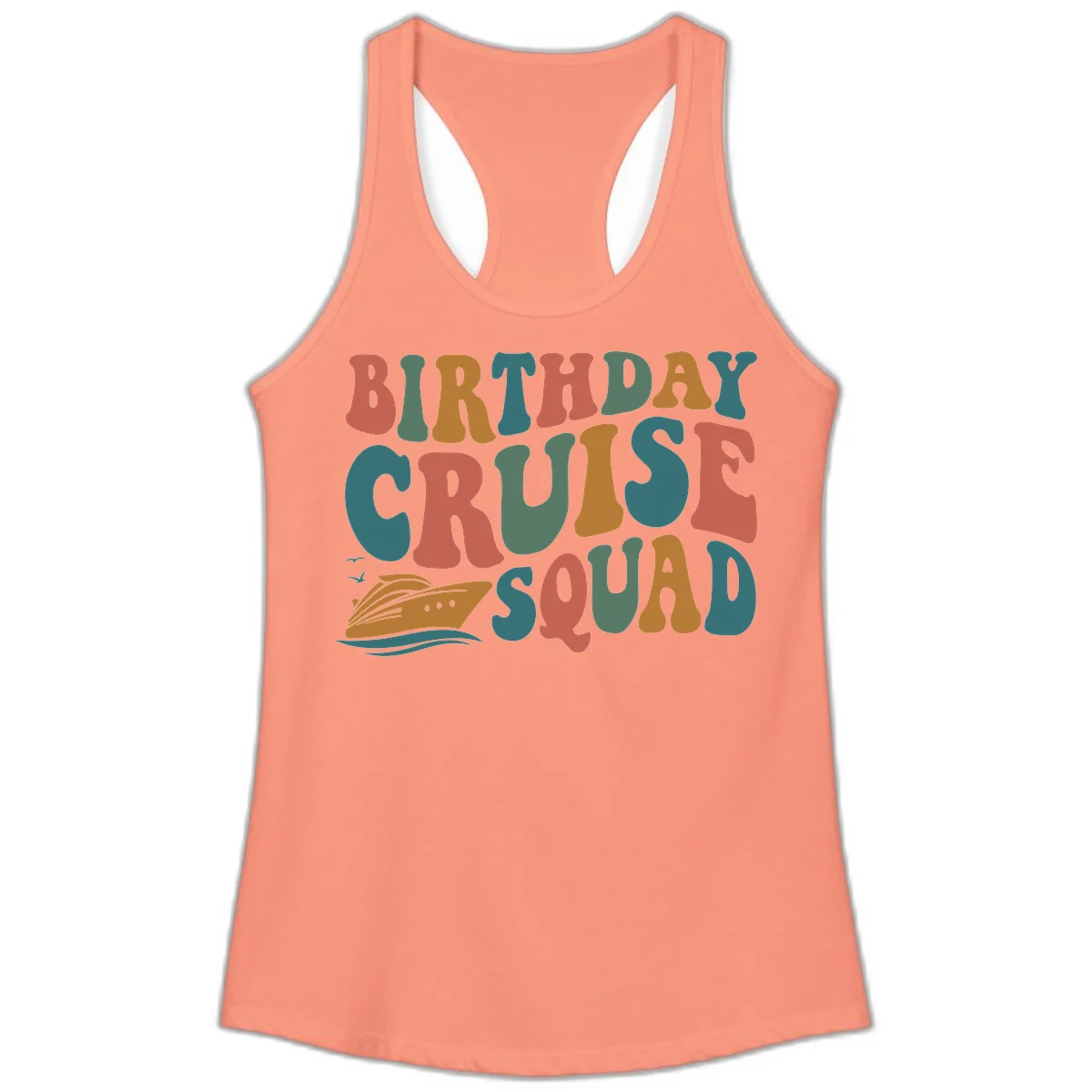 Birthday Cruise Squad Ladies Tank in Solid Light Orange