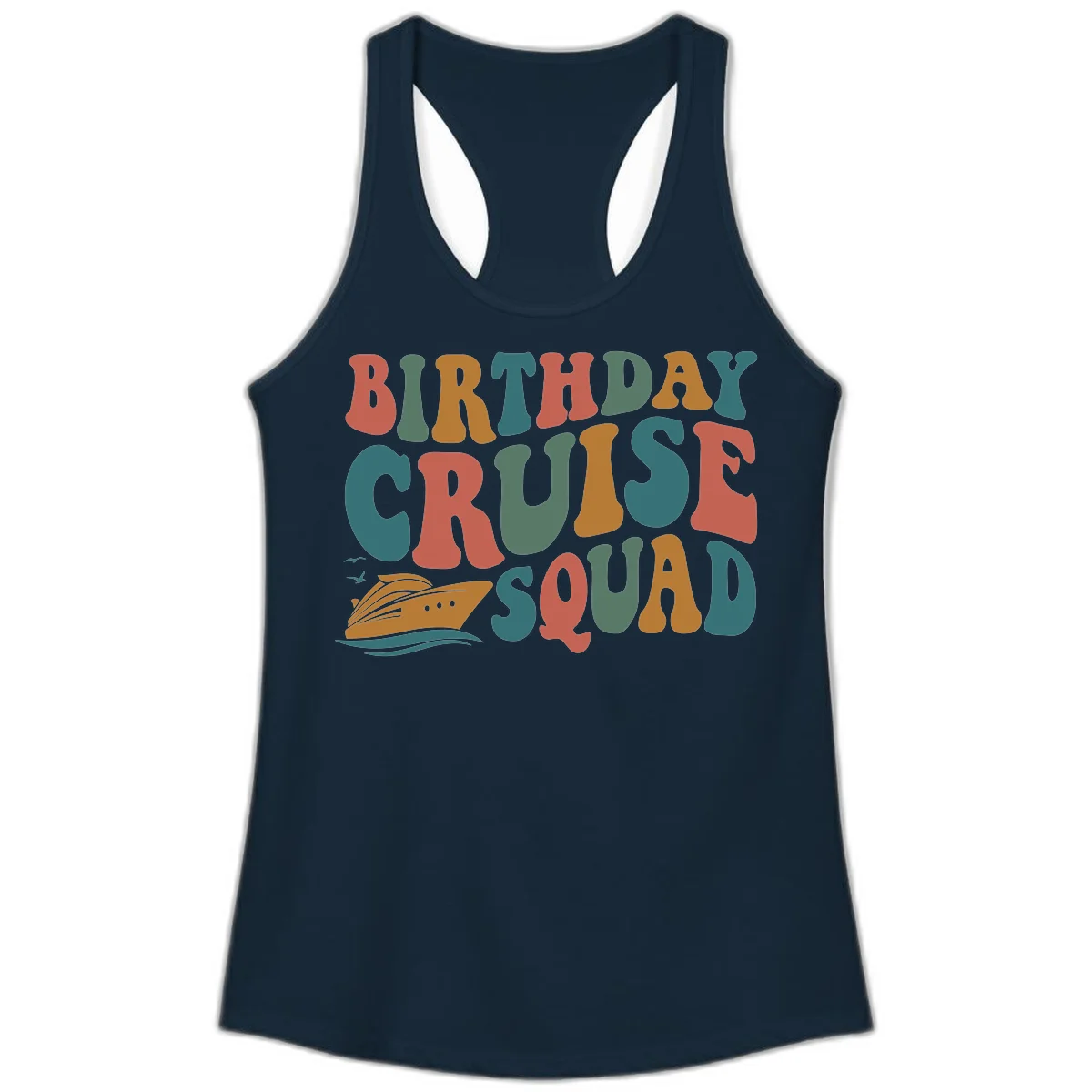 Birthday Cruise Squad Ladies Tank in Solid Midnight Navy