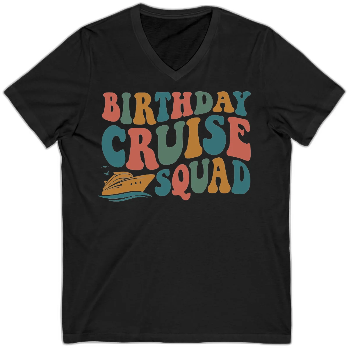 Birthday Cruise Squad V-Neck in Black
