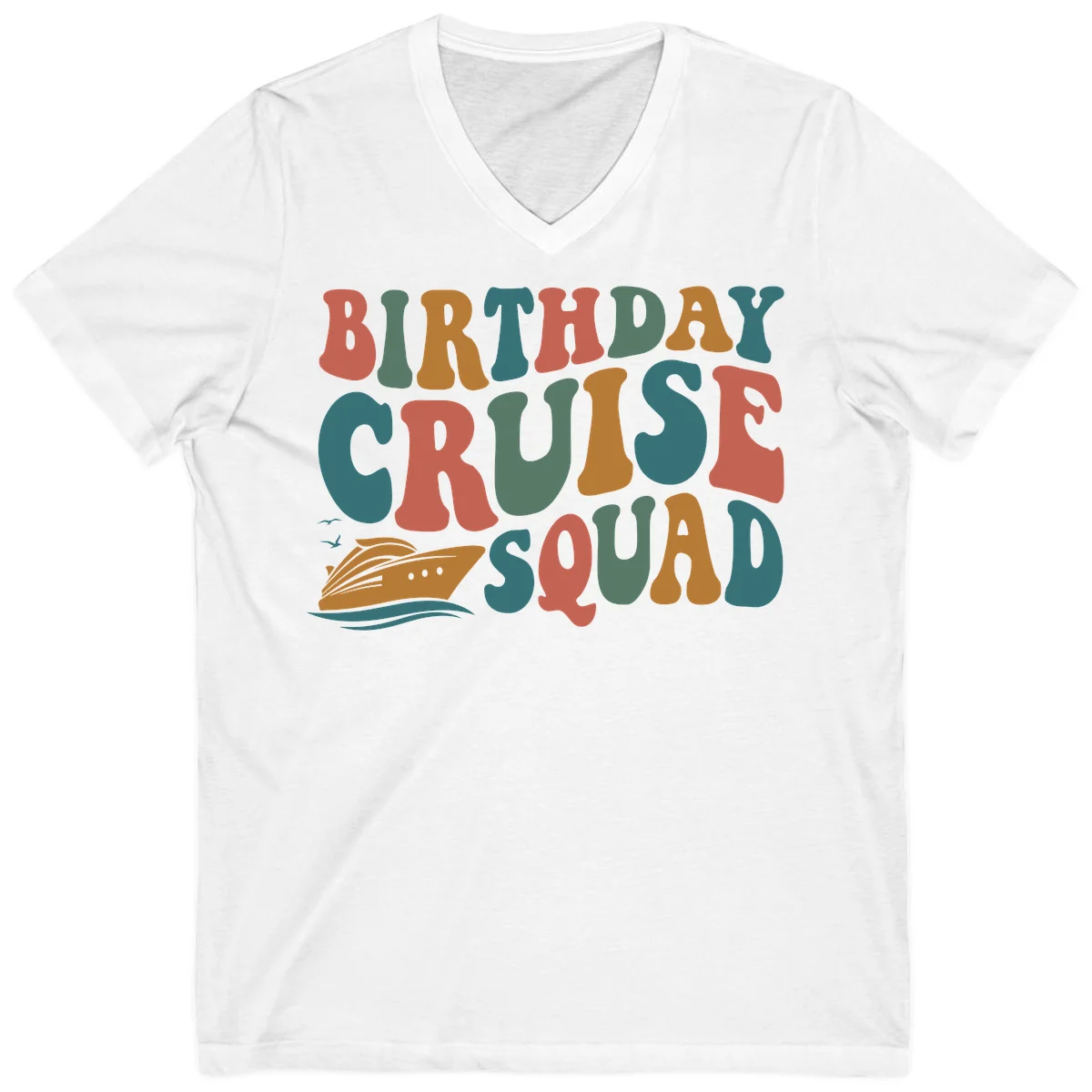 Birthday Cruise Squad V-Neck in White