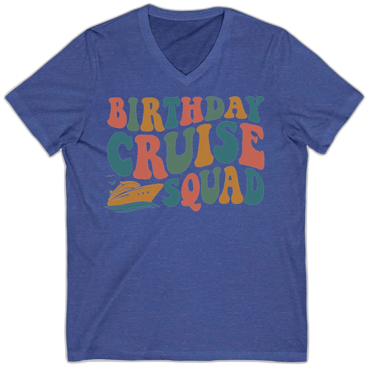 Birthday Cruise Squad V-Neck in Heather True Royal