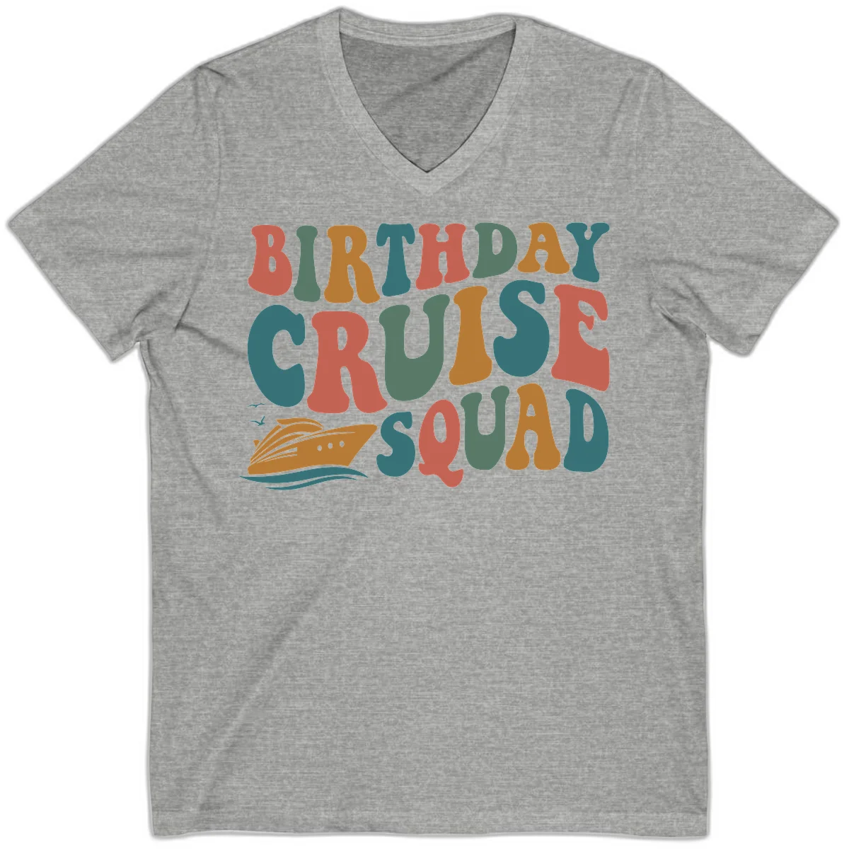 Birthday Cruise Squad V-Neck in Athletic Heather