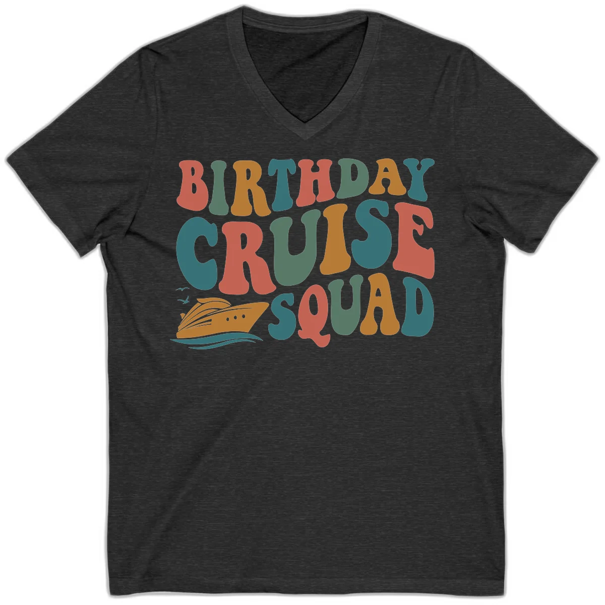 Birthday Cruise Squad V-Neck in Dark Grey Heather