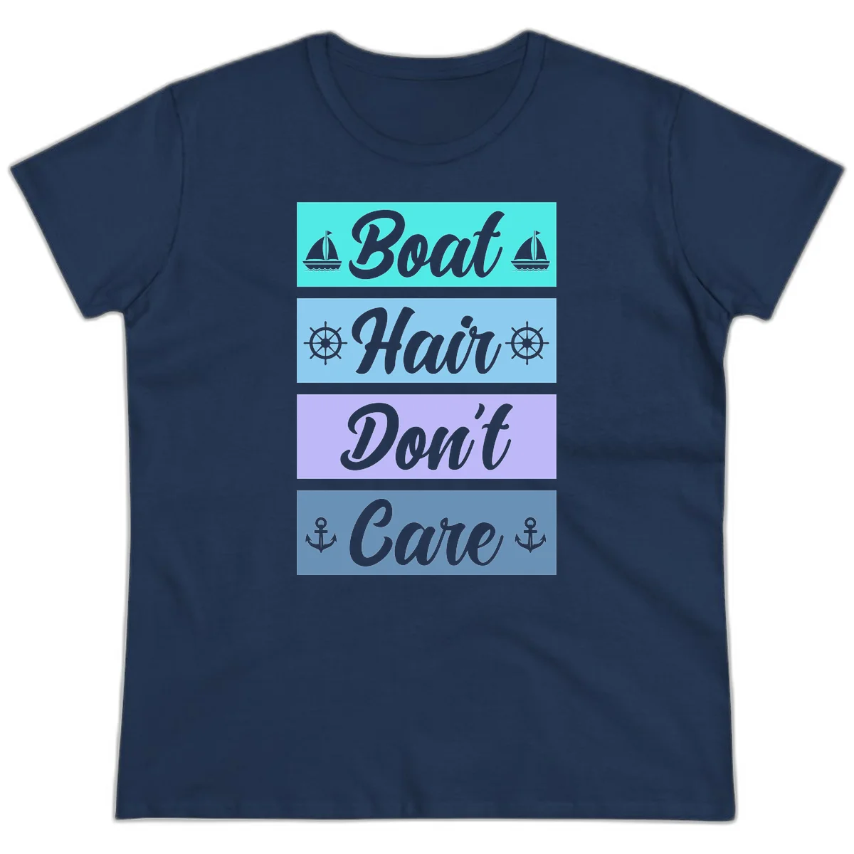 Boat Hair Don't Care Cruise Ladies Tee in Navy