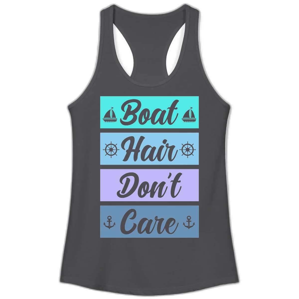 Boat Hair Don't Care Cruise Ladies Tank in Solid Dark Gray