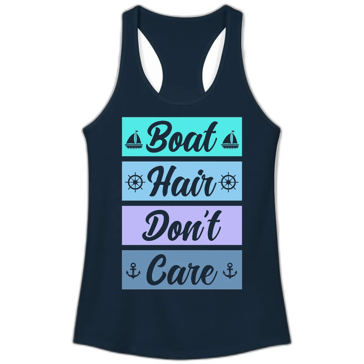 Boat Hair Don't Care Cruise Ladies Tank in Solid Midnight Navy