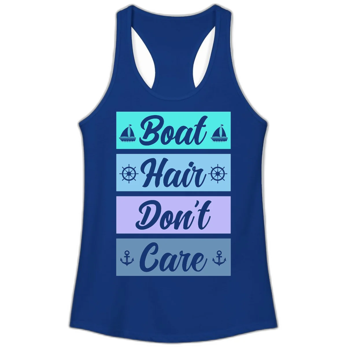 Boat Hair Don't Care Cruise Ladies Tank in Solid Royal