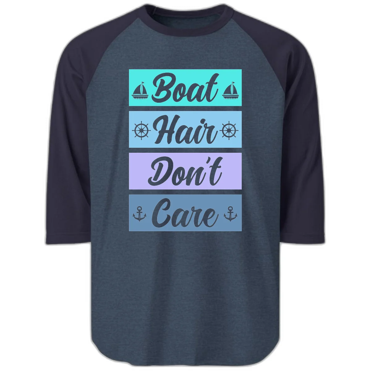 Boat Hair Don't Care Cruise Raglan 3/4 Tee in Heather Denim Navy