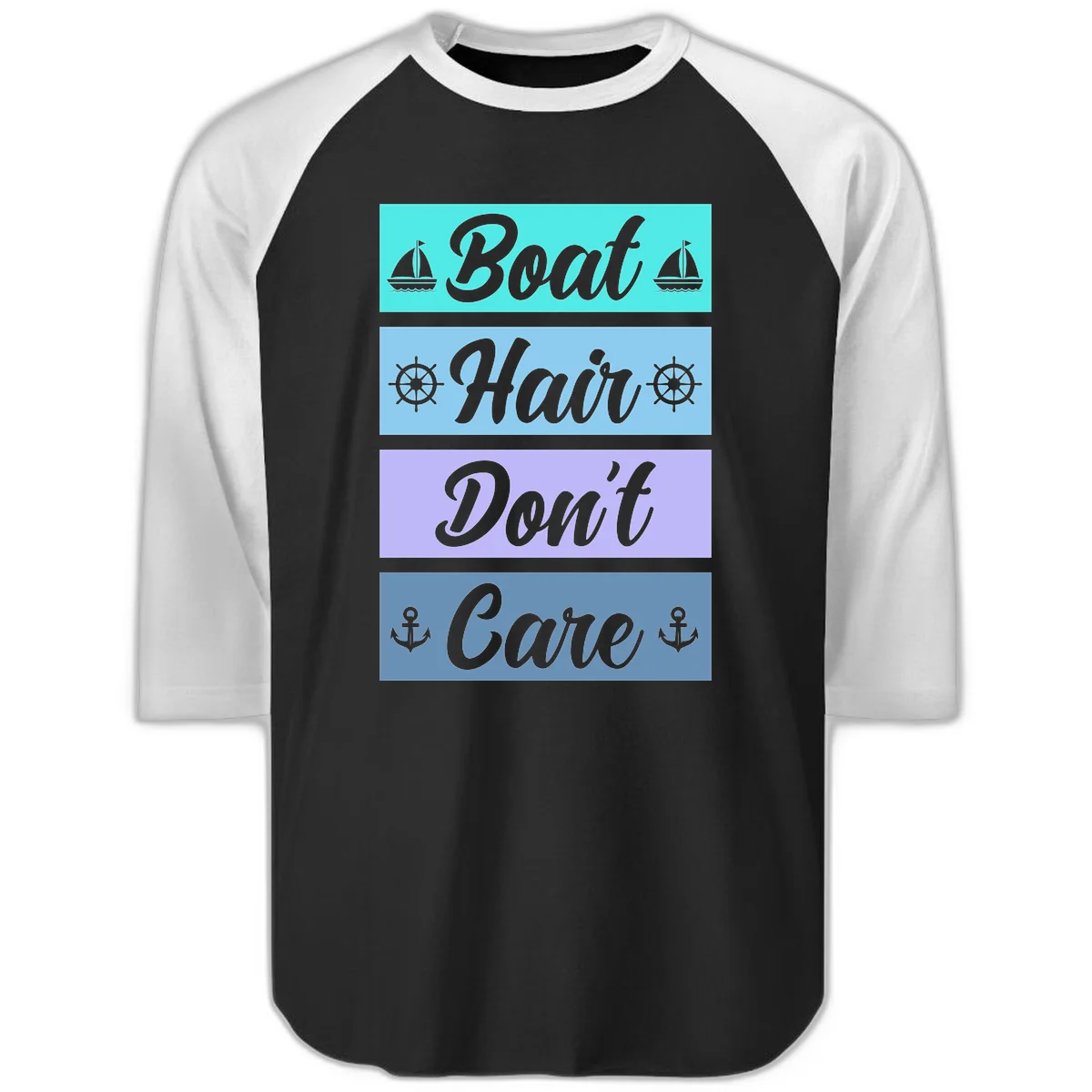 Boat Hair Don't Care Cruise Raglan 3/4 Tee in Black White