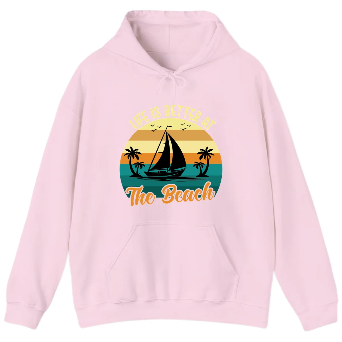 Life Is Better At The Beach Hoodie in Light Pink