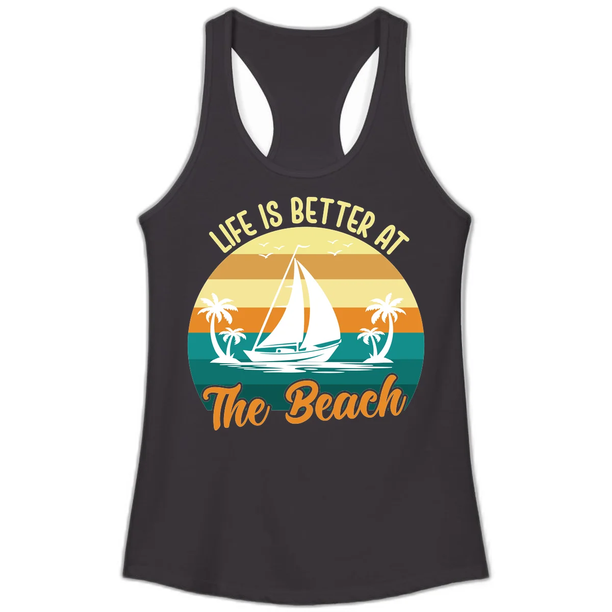 Life Is Better At The Beach Ladies Tank in Black