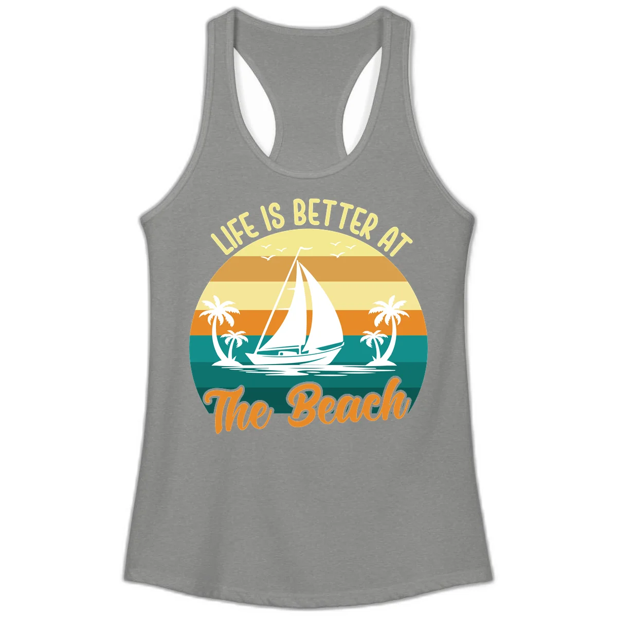 Life Is Better At The Beach Ladies Tank in Heather Grey