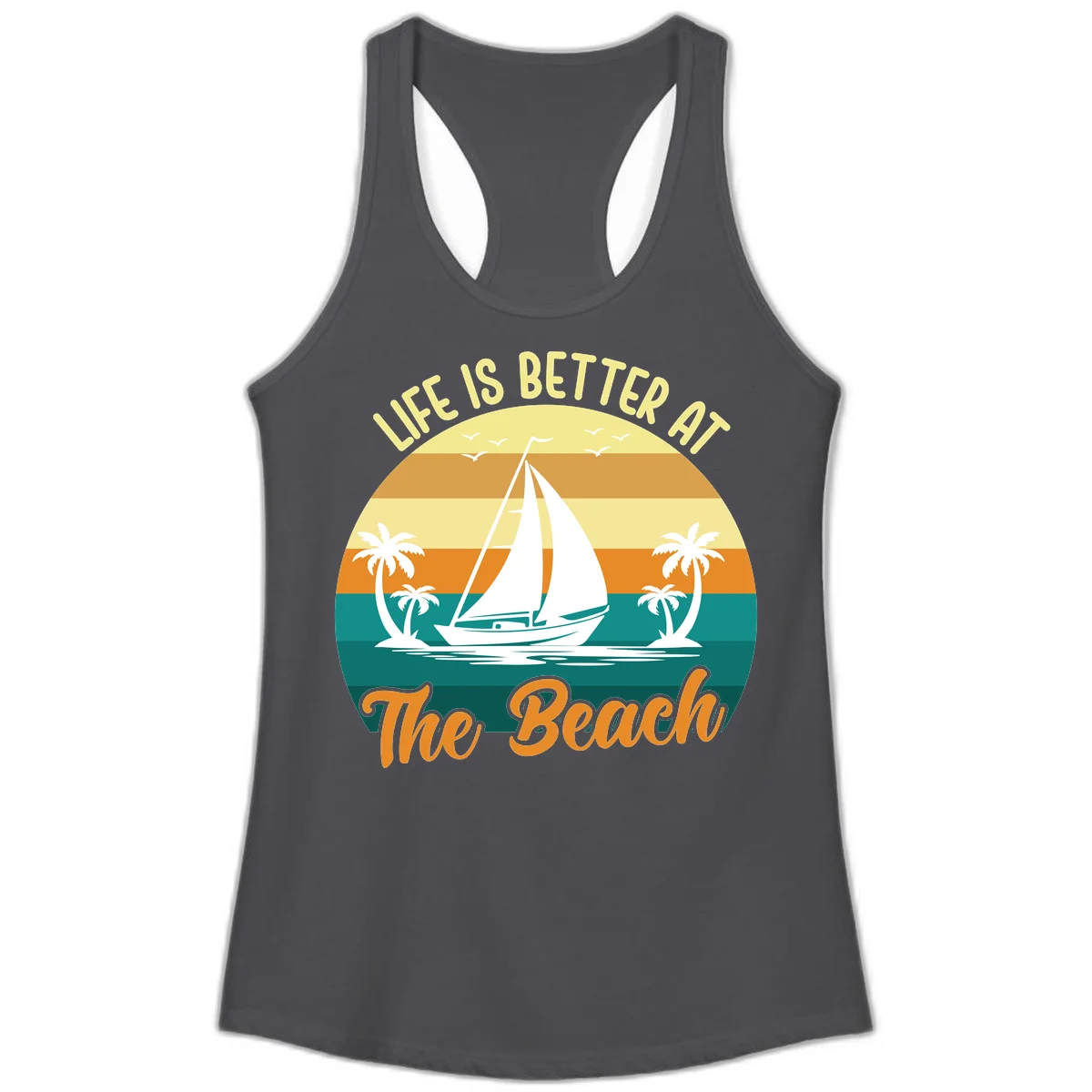 Life Is Better At The Beach Ladies Tank in Solid Dark Gray