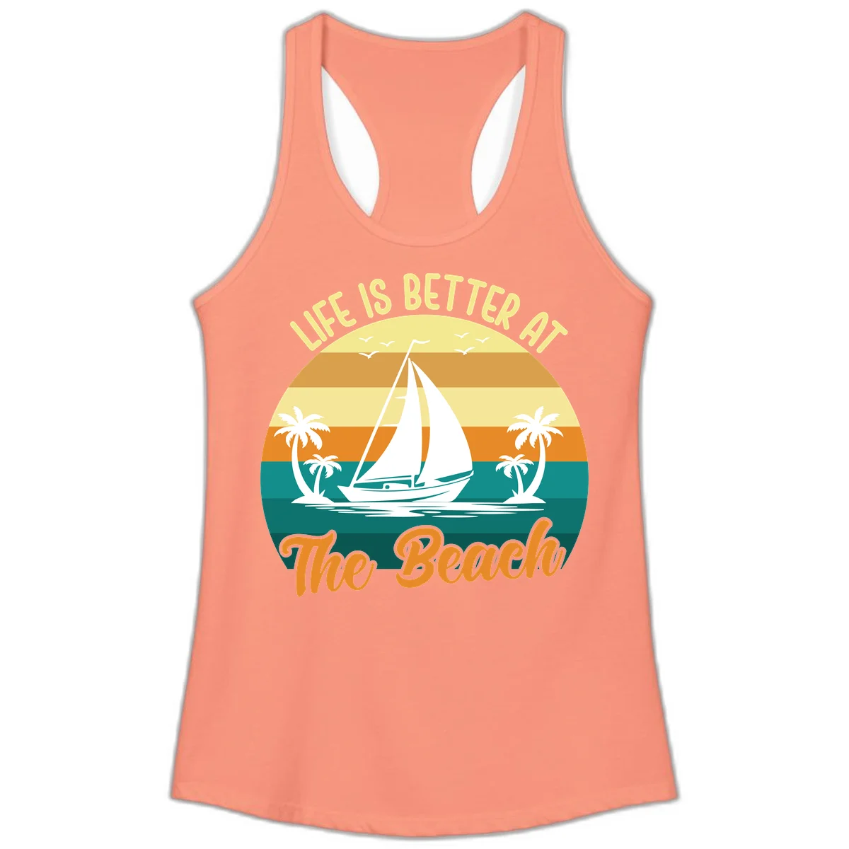 Life Is Better At The Beach Ladies Tank in Solid Light Orange