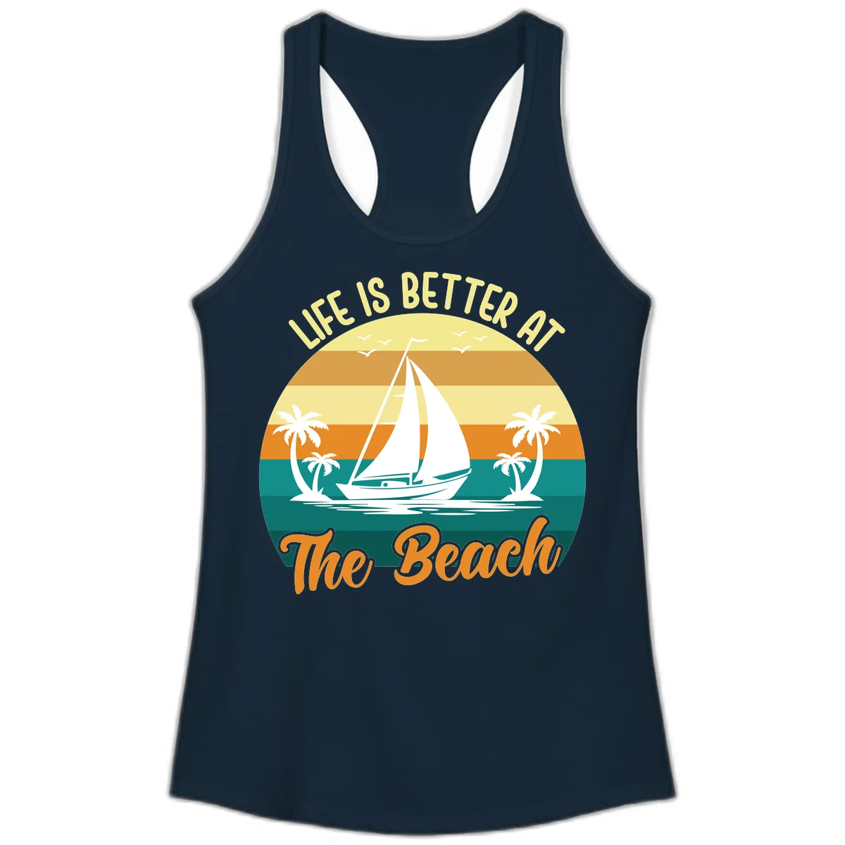 Life Is Better At The Beach Ladies Tank in Solid Midnight Navy
