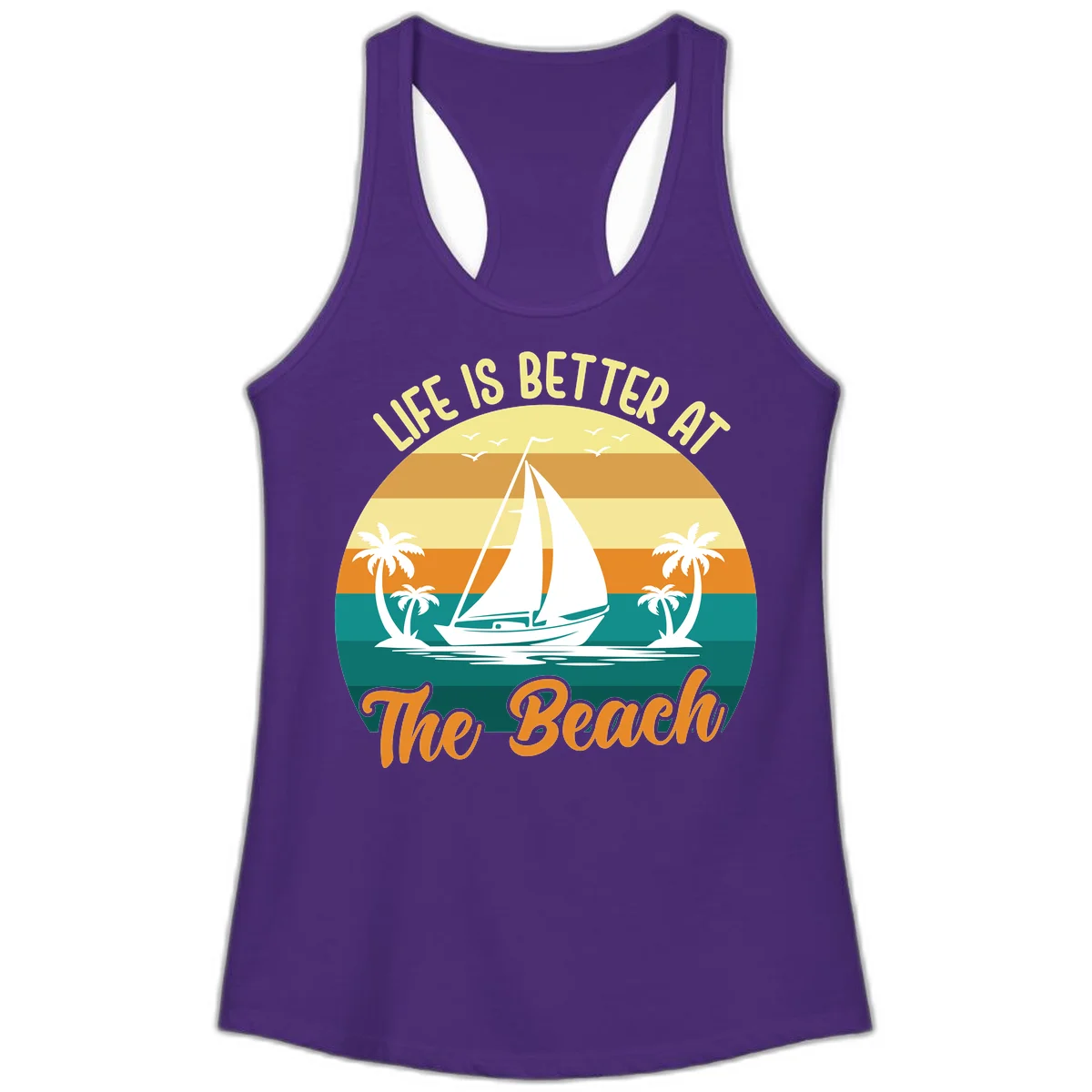 Life Is Better At The Beach Ladies Tank in Solid Purple Rush