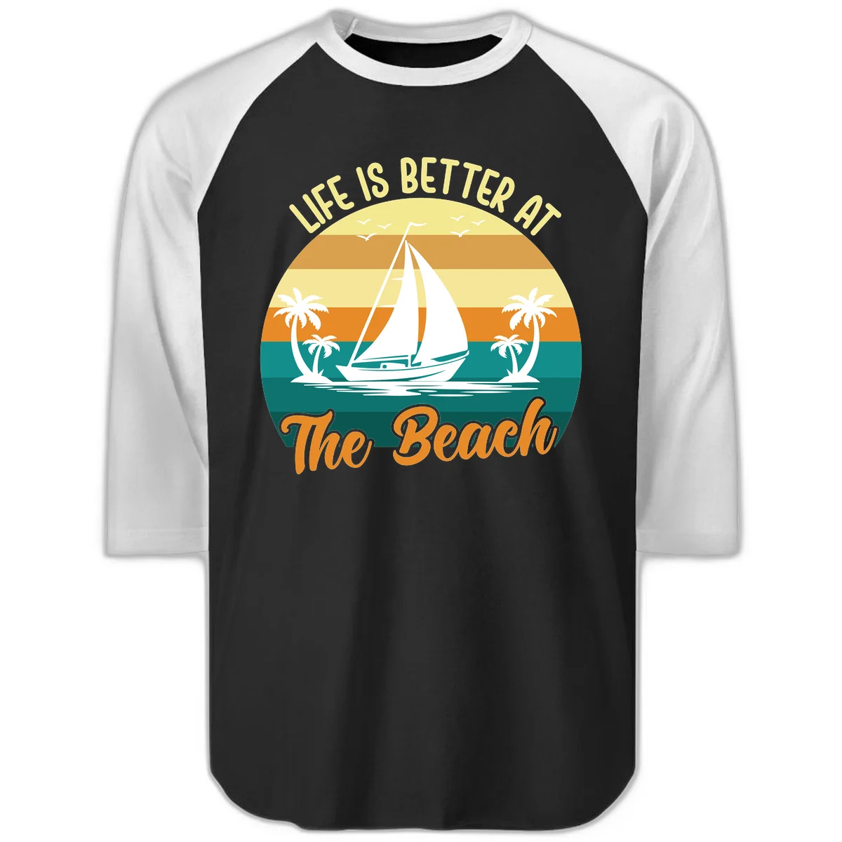 Life Is Better At The Beach Raglan 3/4 in Black White