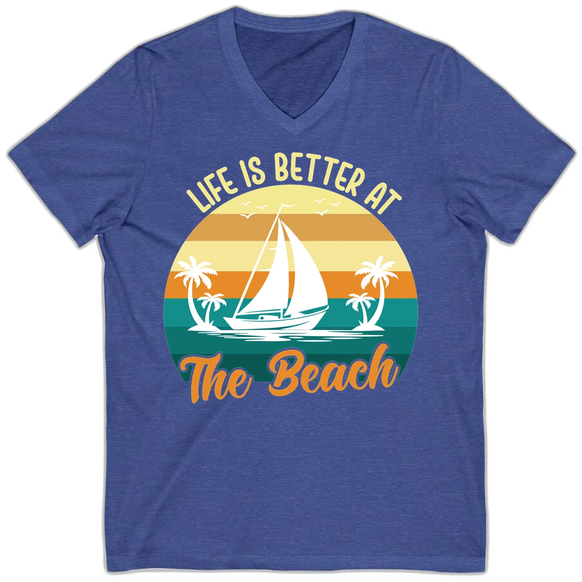 Life Is Better At The Beach V-Neck in Heather True Royal