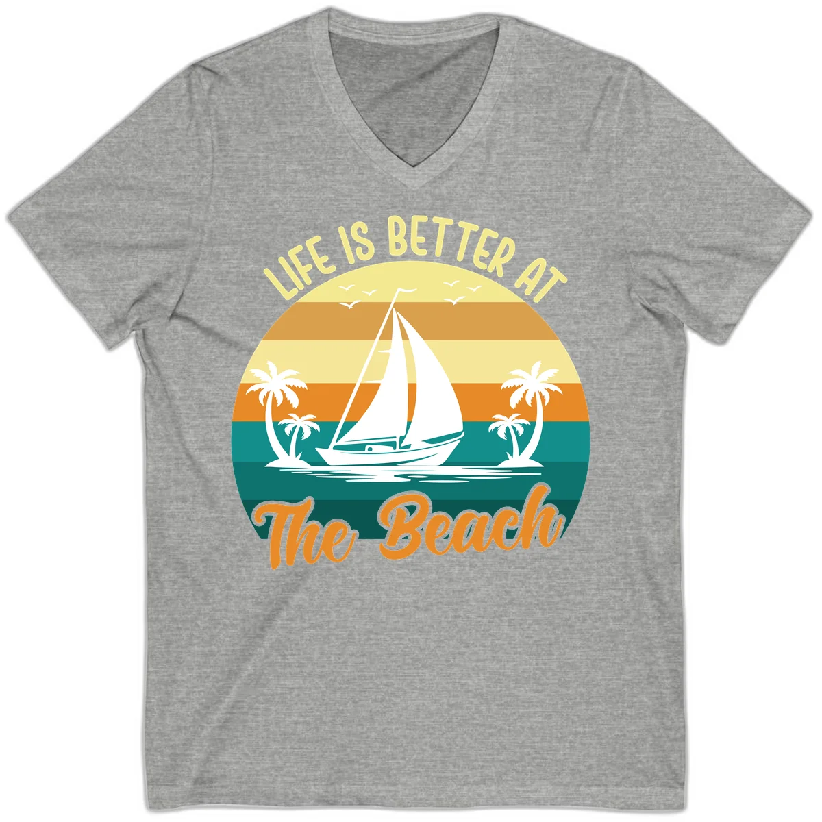 Life Is Better At The Beach V-Neck in Athletic Heather
