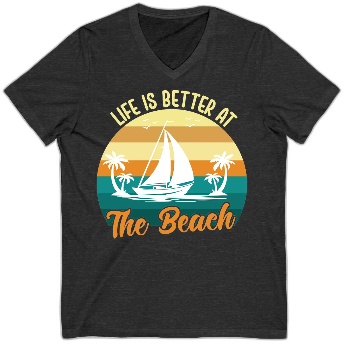 Life Is Better At The Beach V-Neck in Dark Grey Heather