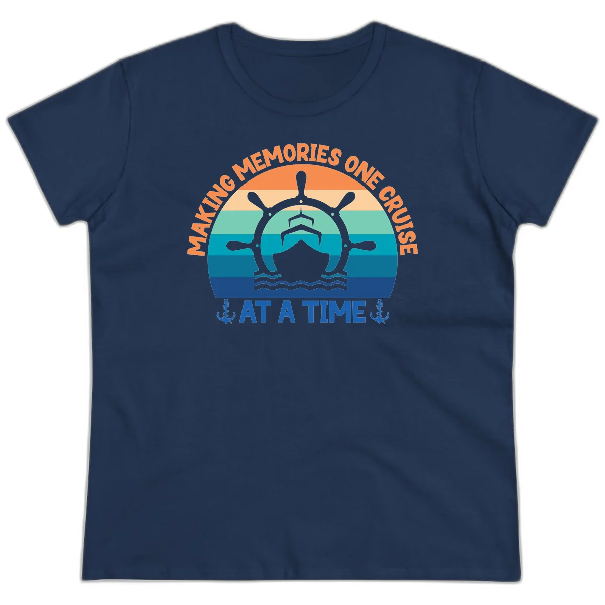 Making Memories One Cruise At A Time Ladies Tee in Navy