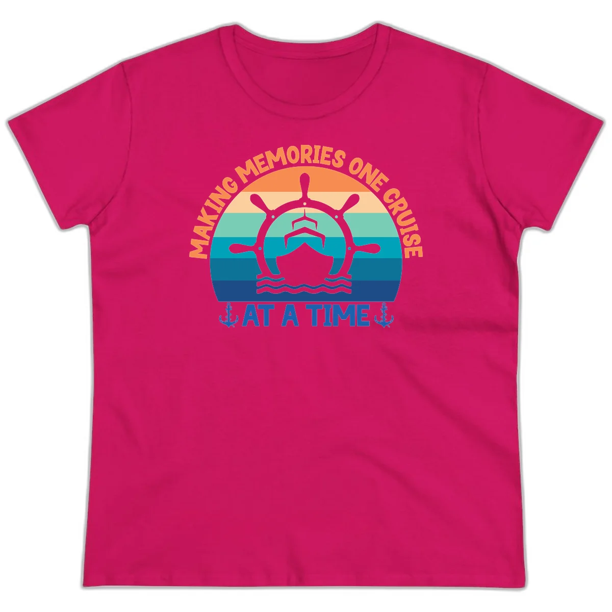 Making Memories One Cruise At A Time Ladies Tee in Heliconia
