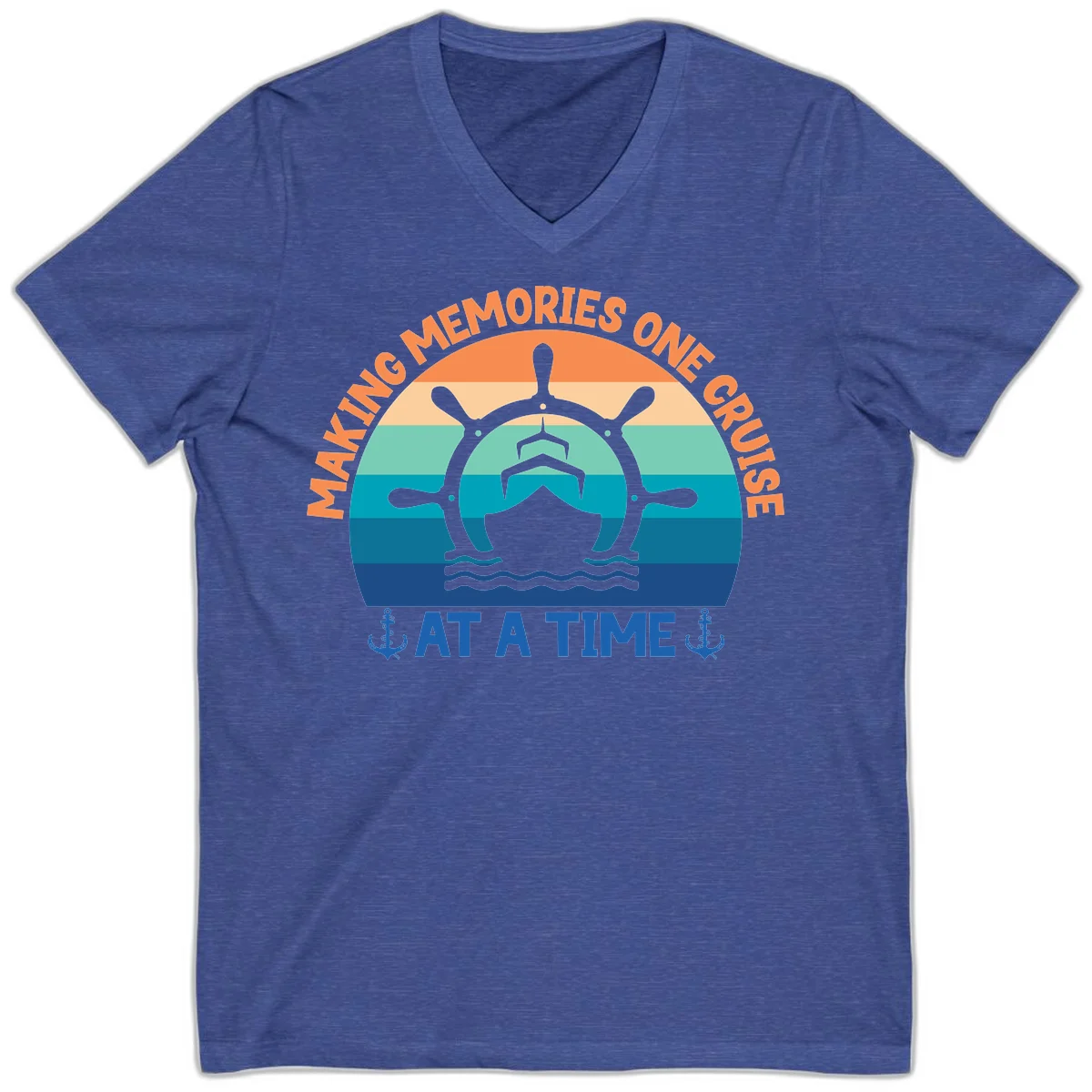 Making Memories One Cruise At A Time V-Neck in Heather True Royal