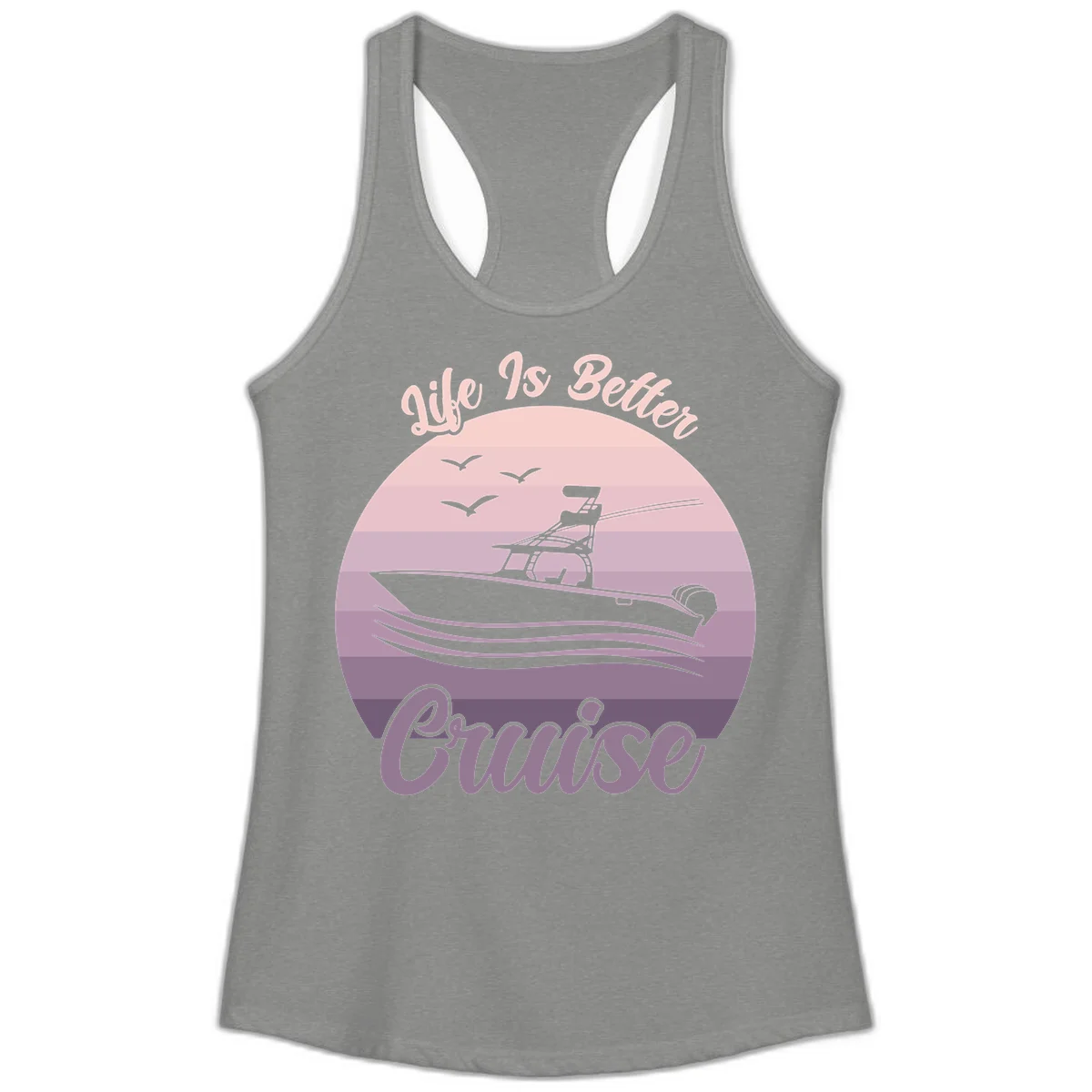 Life Is Better Boating Ladies Tank Top in Heather Grey