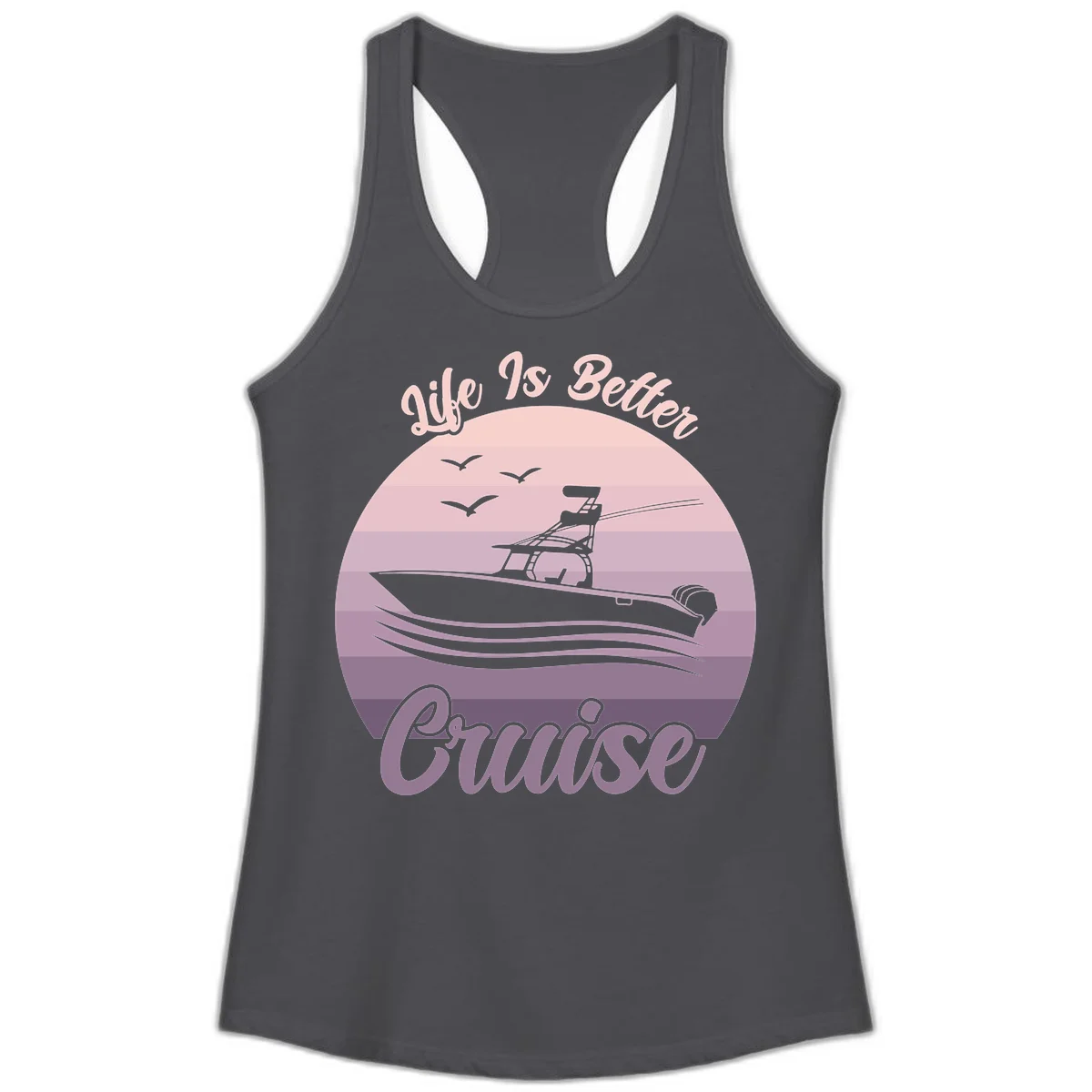 Life Is Better Boating Ladies Tank Top in Solid Dark Gray