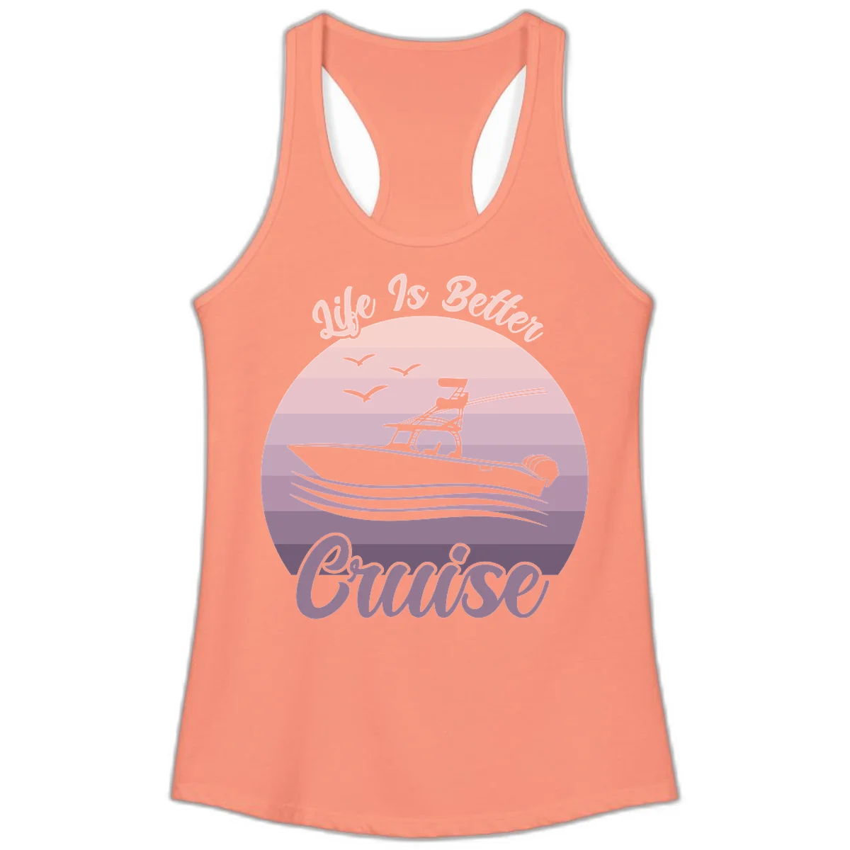 Life Is Better Boating Ladies Tank Top in Solid Light Orange