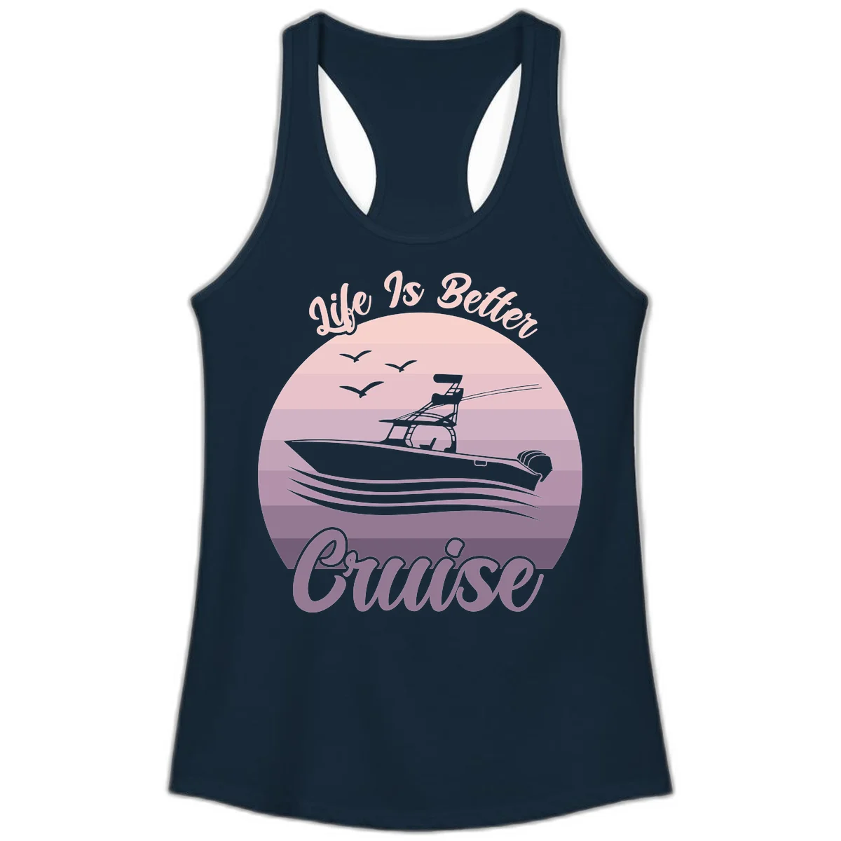 Life Is Better Boating Ladies Tank Top in Solid Midnight Navy