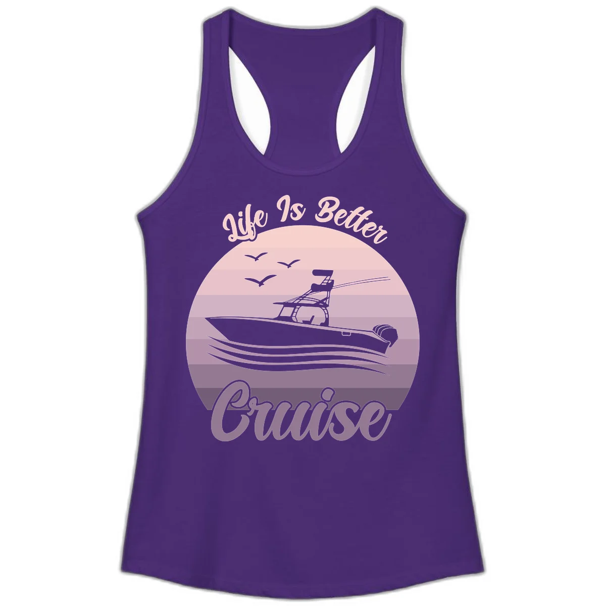 Life Is Better Boating Ladies Tank Top in Solid Purple Rush