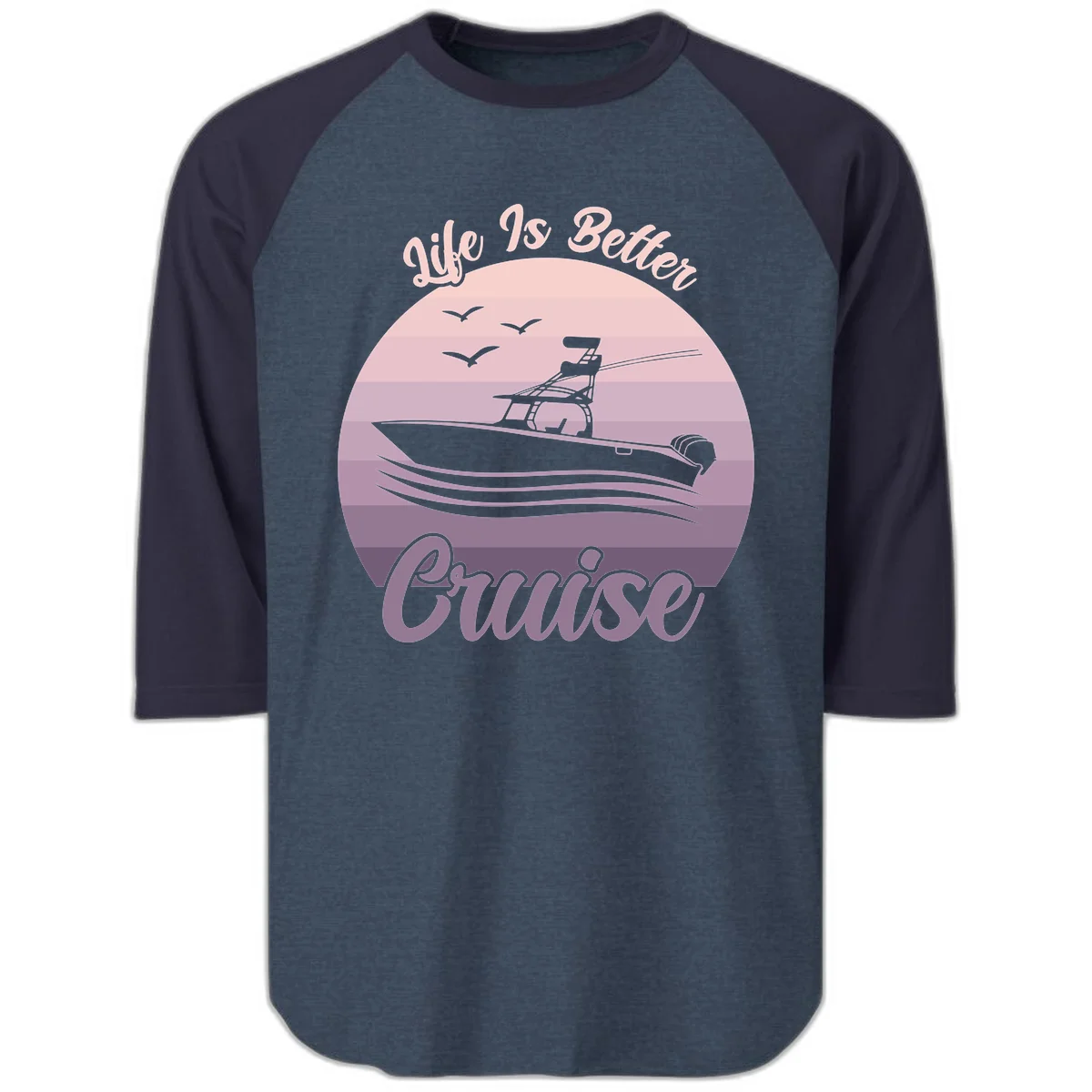 Life Is Better Boating Raglan 3/4 Sleeve in Heather Denim Navy