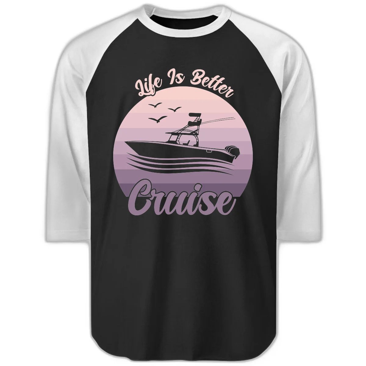 Life Is Better Boating Raglan 3/4 Sleeve in Black White