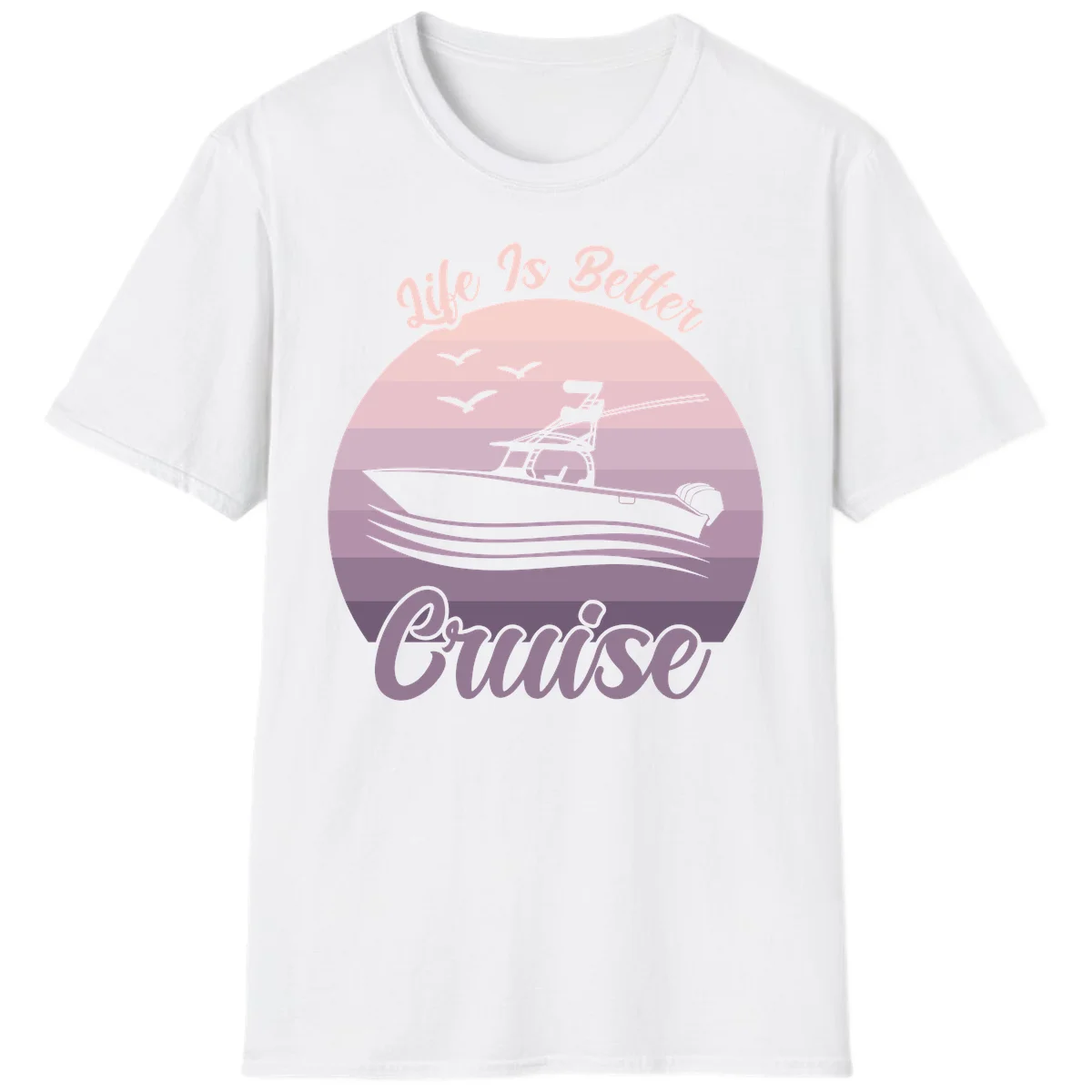 Life Is Better Boating Vintage Sunset T-Shirt in White