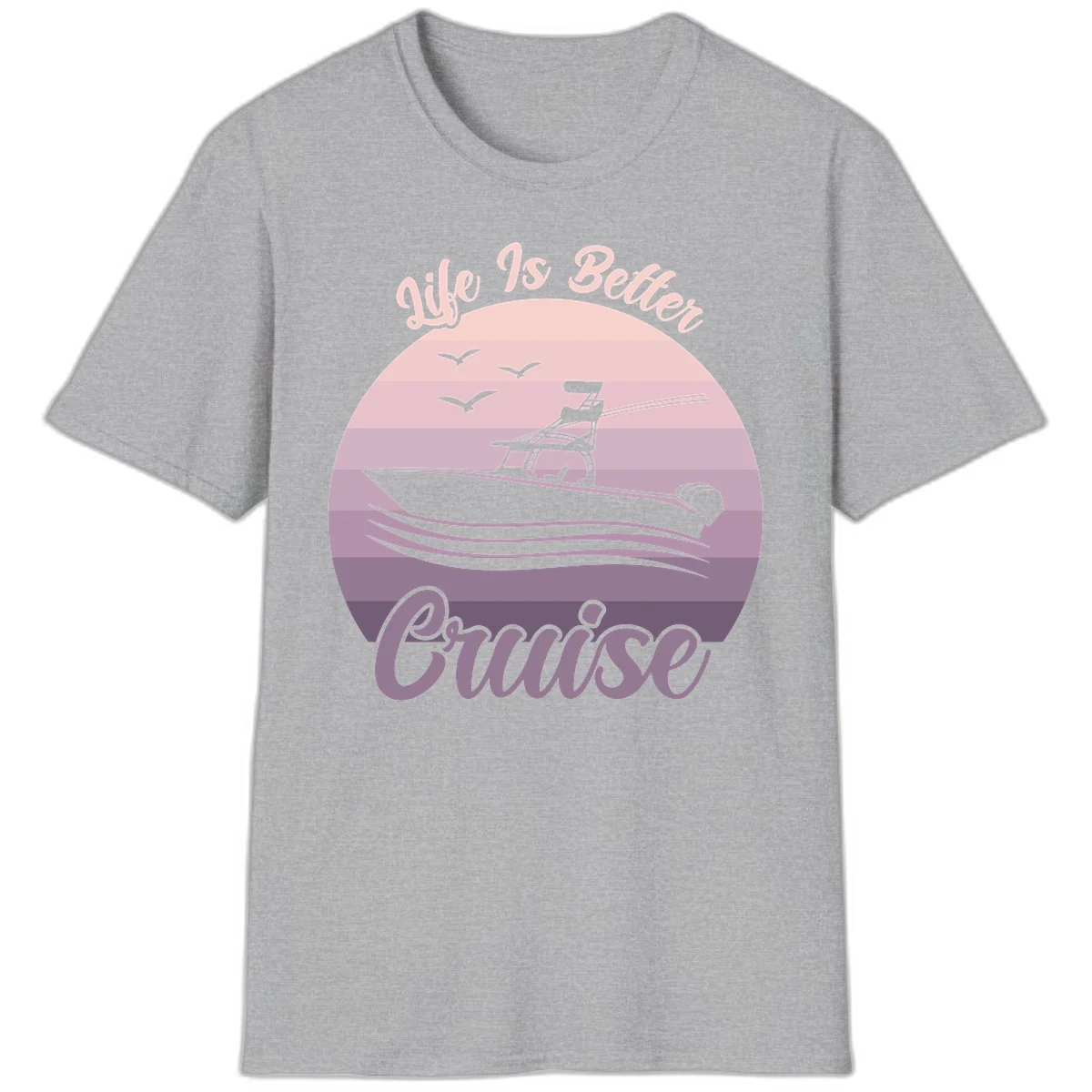 Life Is Better Boating Vintage Sunset T-Shirt in Sport Grey