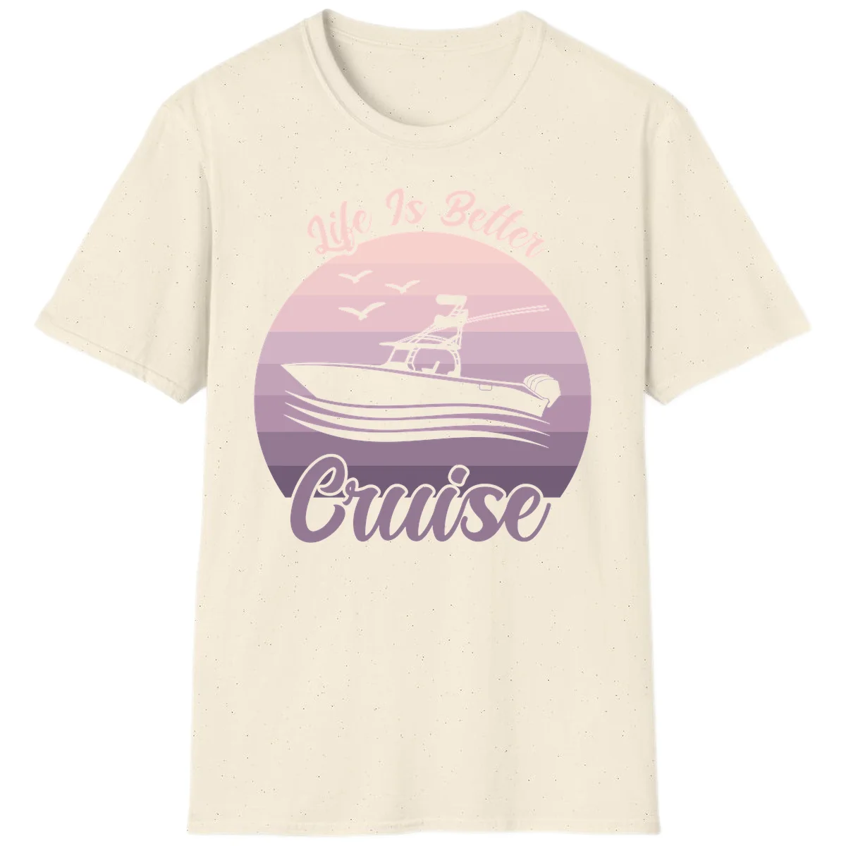 Life Is Better Boating Vintage Sunset T-Shirt in Natural