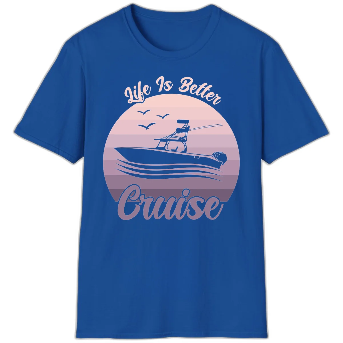 Life Is Better Boating Vintage Sunset T-Shirt in Royal