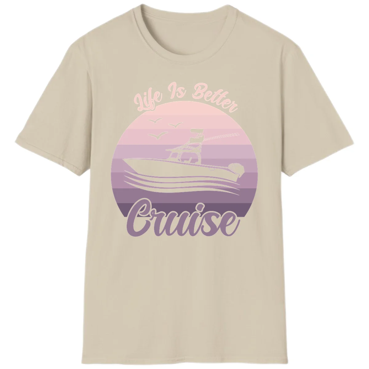 Life Is Better Boating Vintage Sunset T-Shirt in Sand