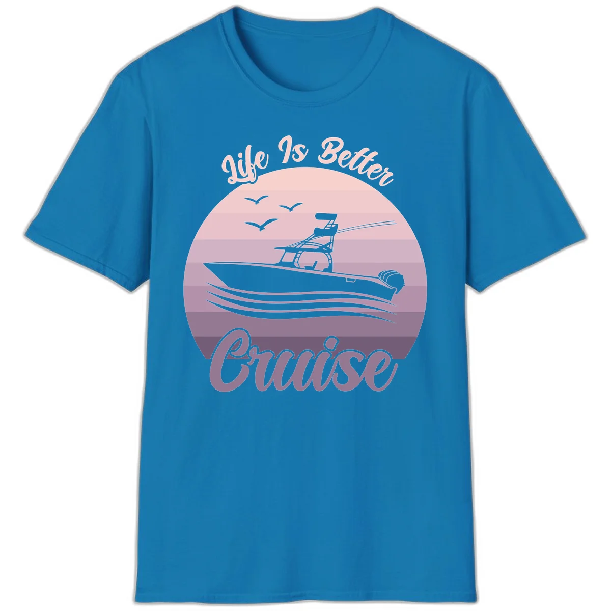 Life Is Better Boating Vintage Sunset T-Shirt in Sapphire