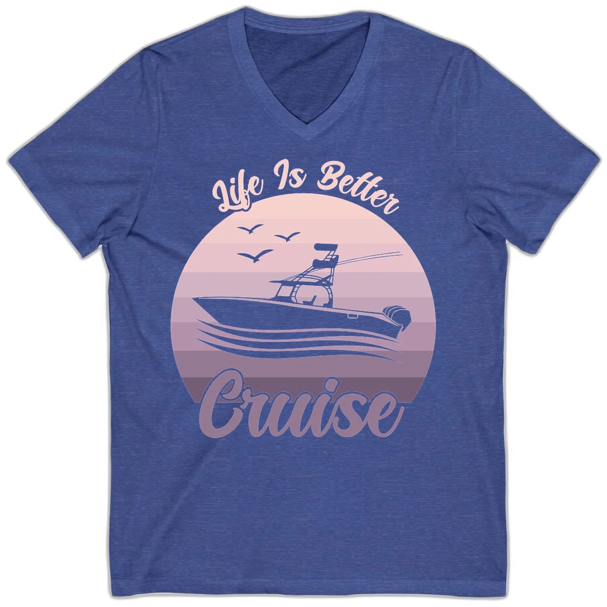 Life Is Better Boating V-Neck T-Shirt in Heather True Royal