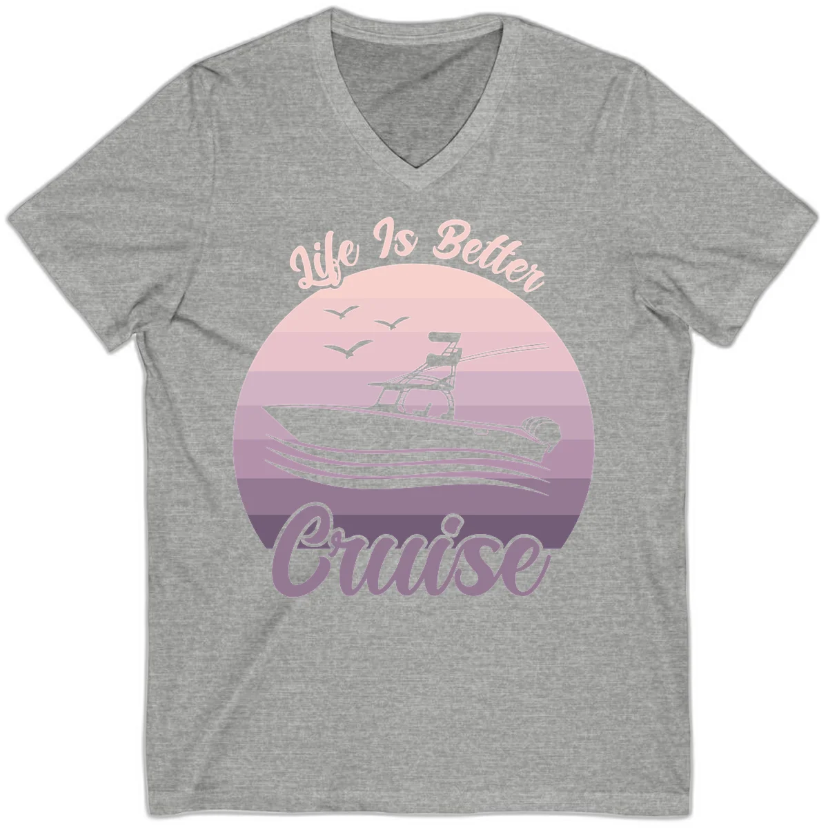 Life Is Better Boating V-Neck T-Shirt in Athletic Heather