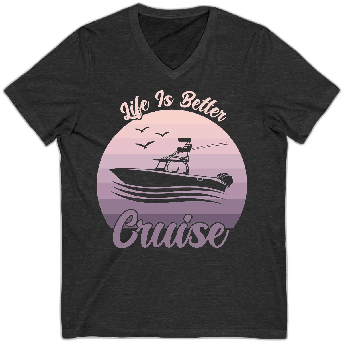 Life Is Better Boating V-Neck T-Shirt in Dark Grey Heather