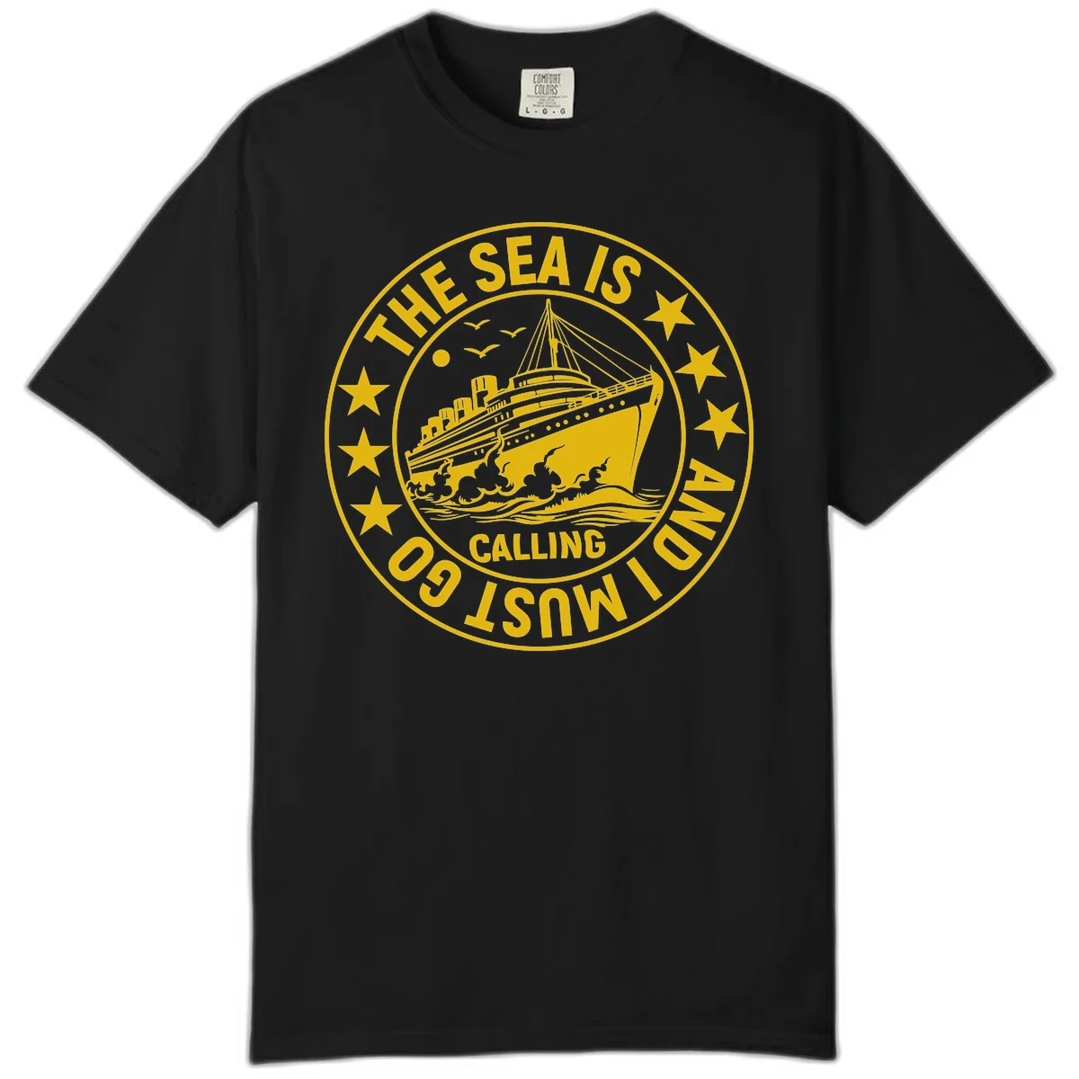 The Sea Is Calling Nautical Badge Comfort Color in Black